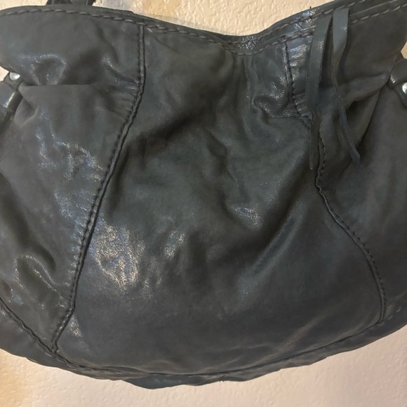 Lucky Brand Hobo Bag Black Italian Leather Silver-tone Hardware Top Zip Boho - Picture 6 of 16